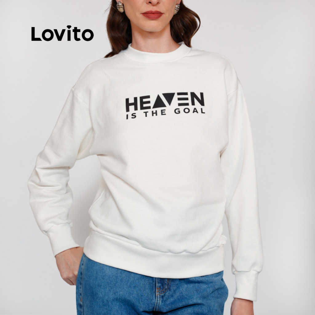 Lovito Moletom Feminino Inverno Cristão Heaven is The Goal SRB18411871 · foto 2