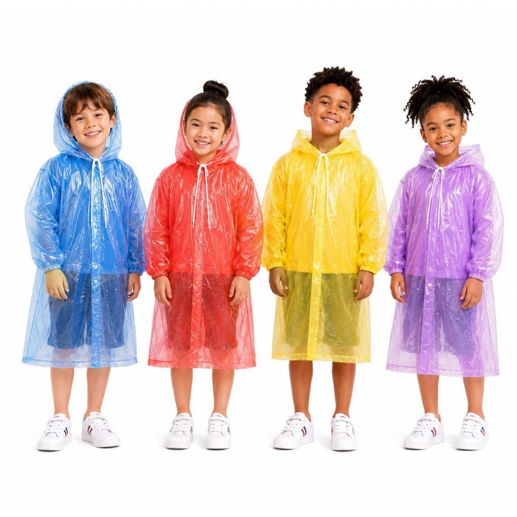Kit 2 Capas de Chuva Infantil Unissex Capuz Impermeável Menino Menina Transparente Reforçada Escolar