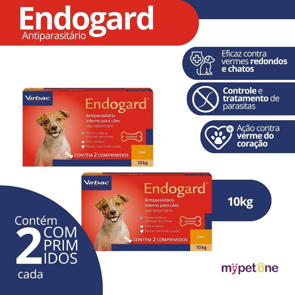 2 Endogard 10Kg C/ 2 Comprimidos - Antiparasitário P/ Cães