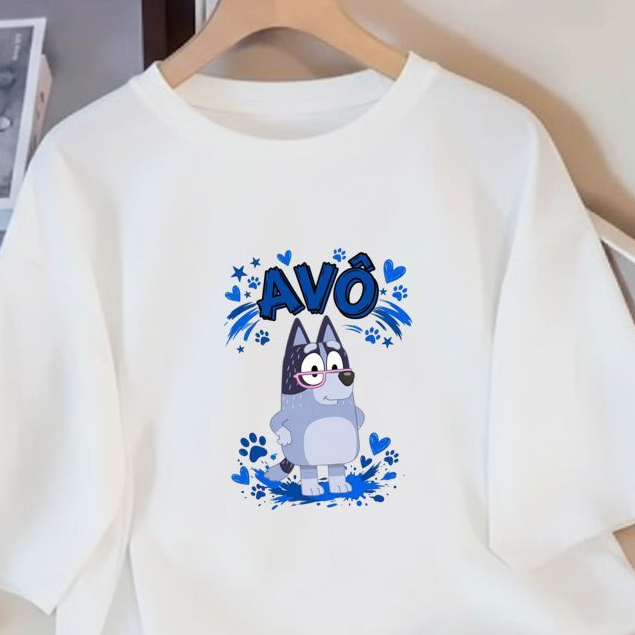 Camiseta Camisa Masculina 100%Algodão roupa blusa estilosa Desenho Bluey e Bingo Avô animado