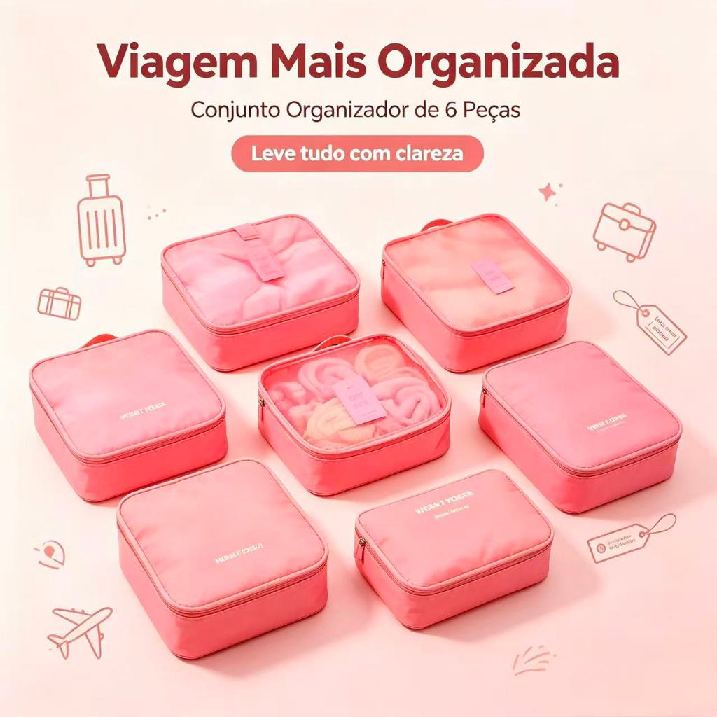 Kit 6 Organizador de Mala para Viagem com  Peças