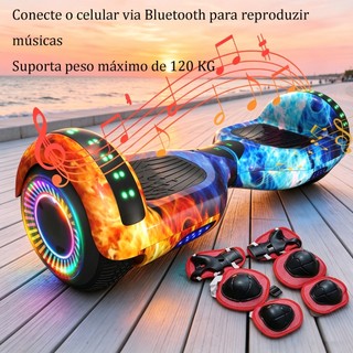 Hoverboard Elétrico Bivolt - Infantil e Adulto, Bluetooth, Suporta 120kg, Bateria de Alta Capacidade + Kit de Proteção
