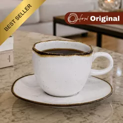 Xícara 220ml Com Pires De Porcelana Ryo Maresia - Oxford Original