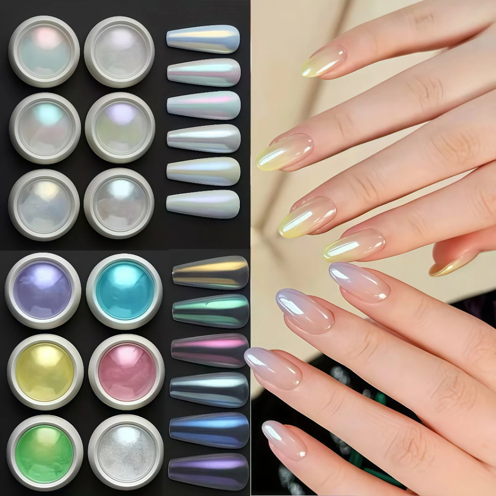 Kit com 6 Pó Cromo Metalizado Unhas Cromado Decoração