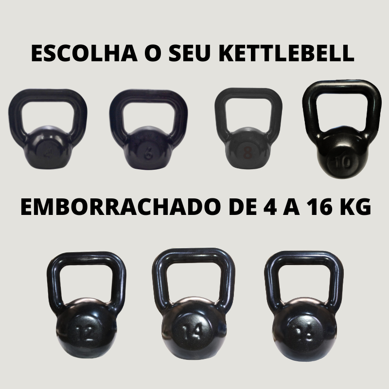 Kettlebell Emborrachado 4 ao 16 Kg "Unidade"  Treino em casa Crossfit Musculação Peso Academia Muscular C/1 Un