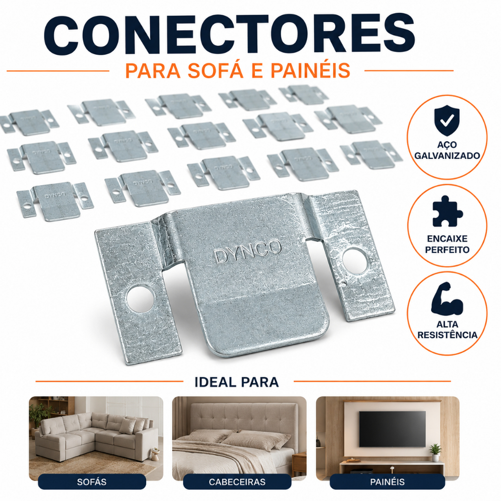 Conector Encaixe Para Sofá Cabeceira Painel Móveis Aço Galvanizado 2 4 6 ou 10 Pares