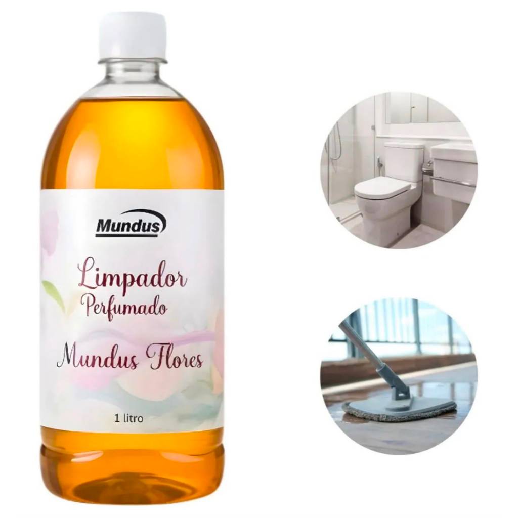 Essencia De Perfumaria Nacional Mundus Flores 1L Gatilho Limpador Perfumado De Longa Duracao Nao Mancha Roupa
