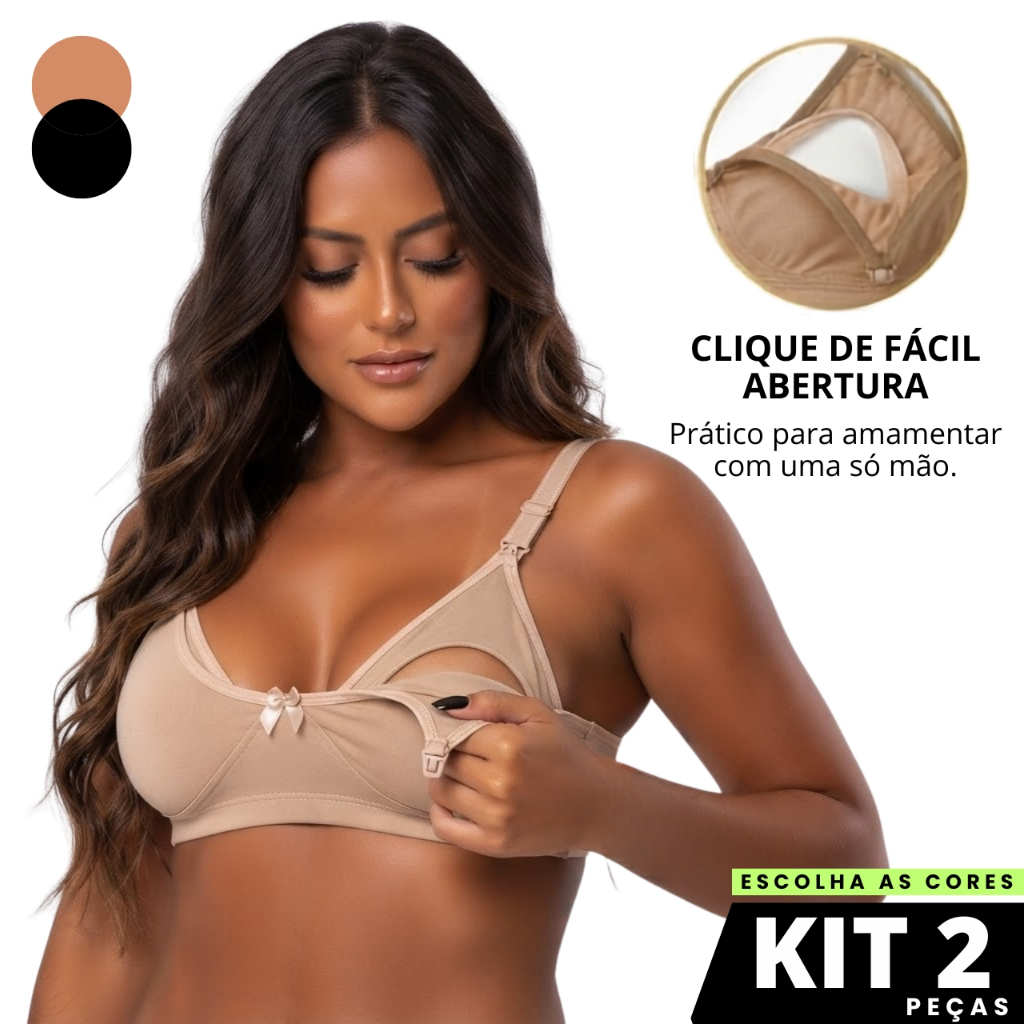 Kit 2 Sutiã Amamentação Reforçado Boa Sustentação Facil abertura Soutien Neutro Eliane Recem Nascido