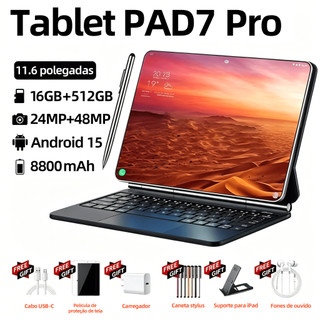 Tablet PAD7 Pro 5G Android15 AI |16GB+512GB | Tela 11.6" 2K HD BOE | Bateria 8800mAh | Câmera 48MP+24MP |tablet barato