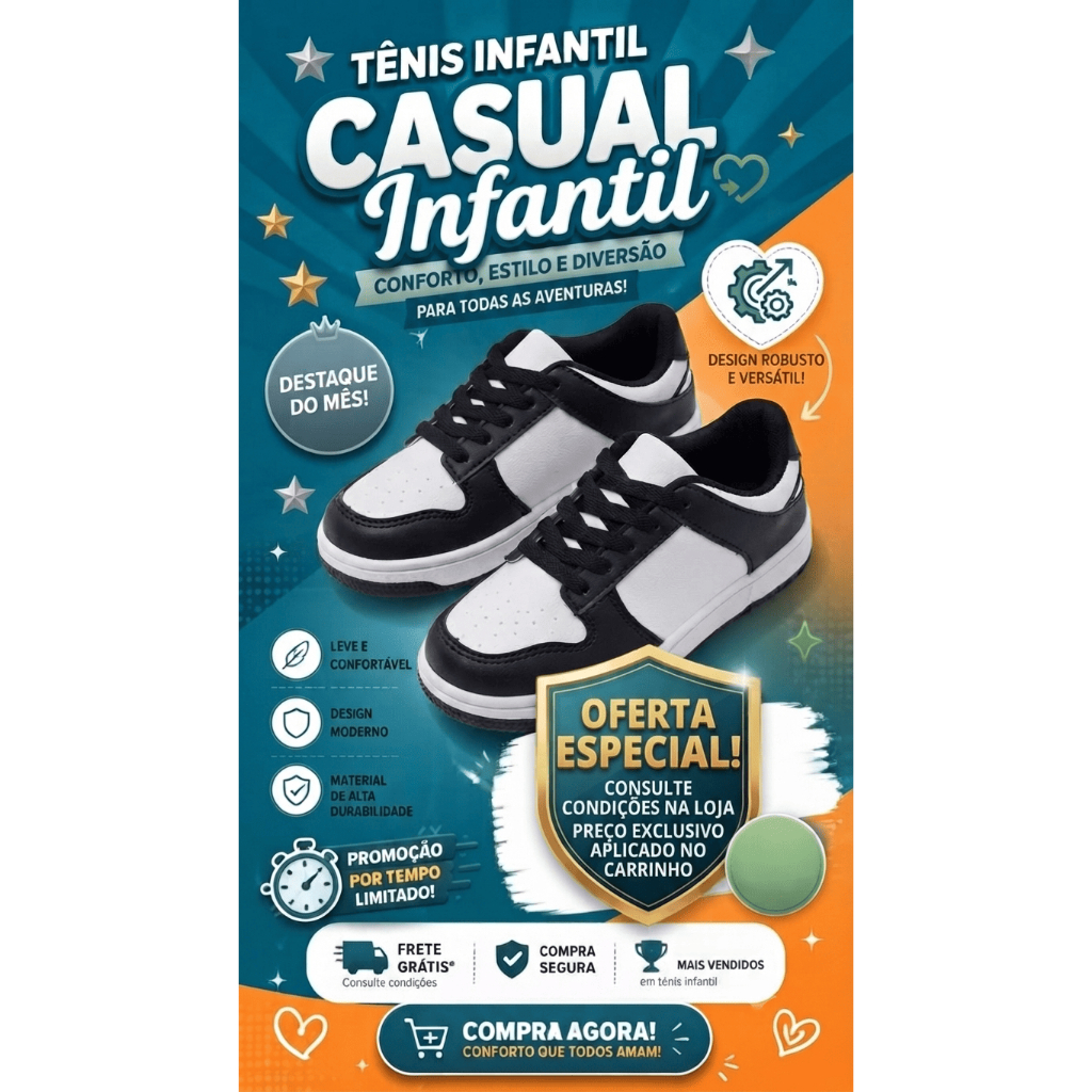 Tênis Infantil Casual Menino E Menina Confortável Escolar (Tamanhos 27 ao 33)