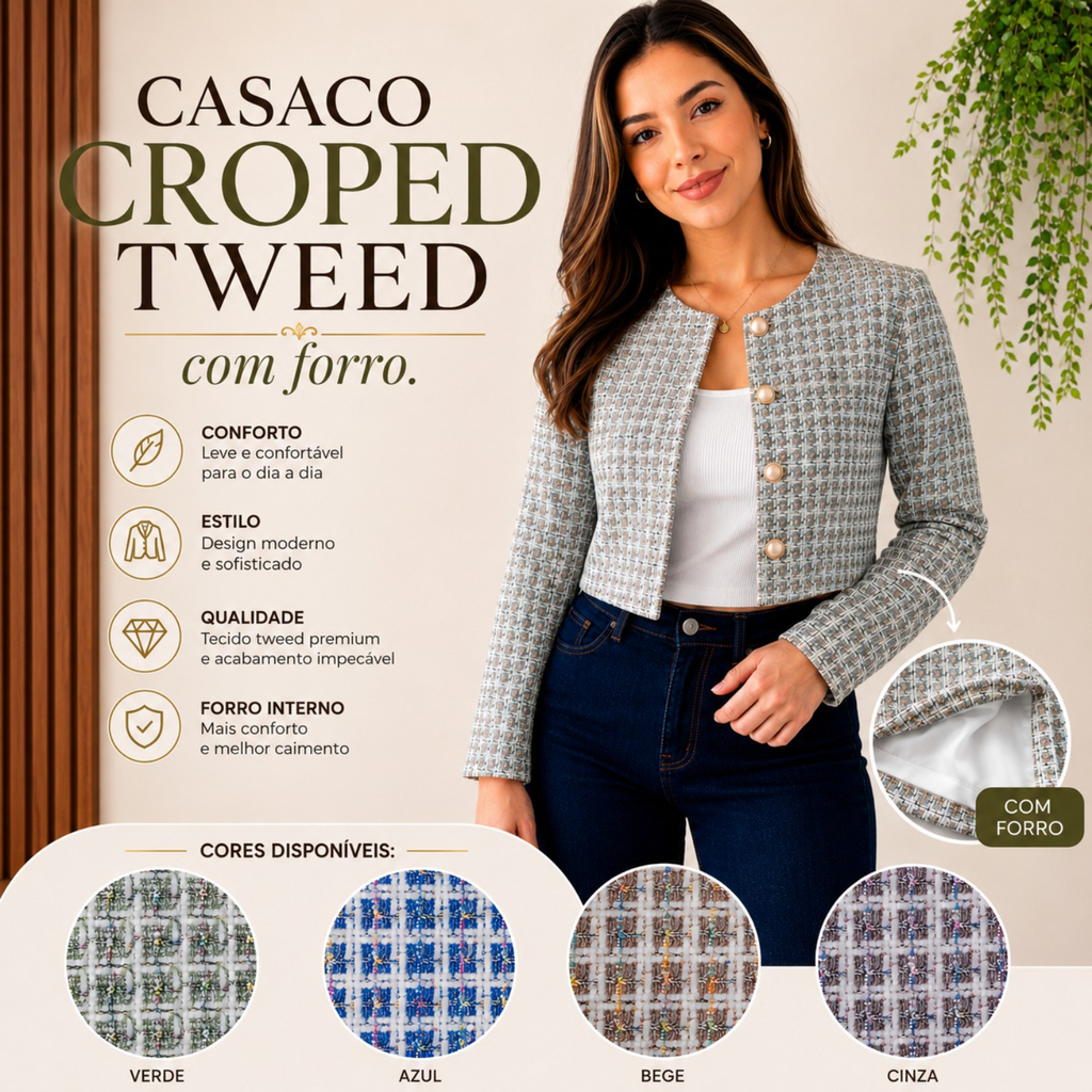 Casaco Tweed Cropped Com Forro