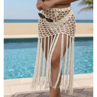 Saia  Saída de Praia em crochê-Franjas longas -tendência  verão-moda  praia  feito a  mão