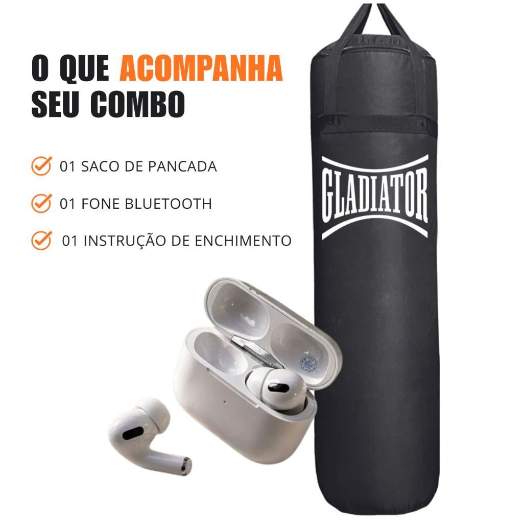 Saco de pancada 120X100 Gladiator com Fone Bluetooth Ou s/Fone  (VAZIO) 50 70 90 Boxe - Jiu Jitsu - MMA