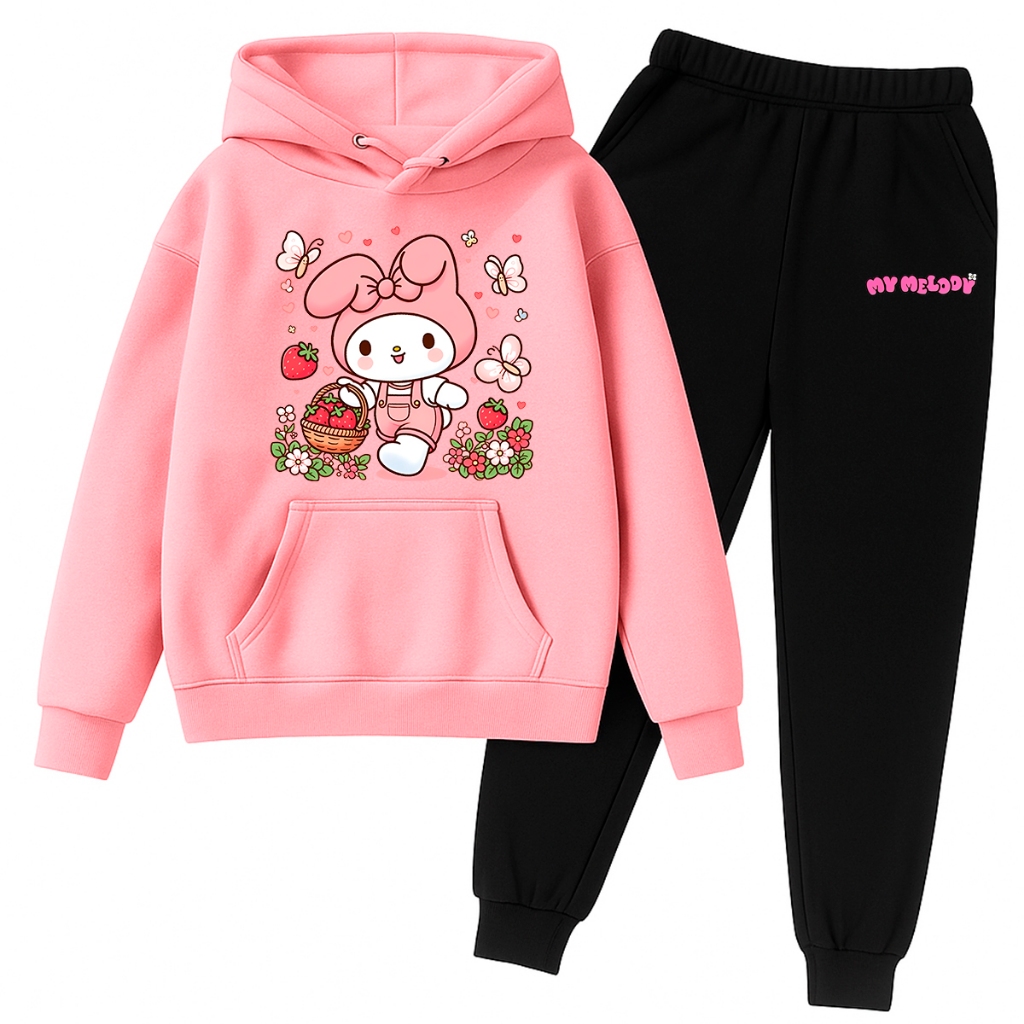 Conjunto Moletom Infantil Menina Estampa Cute Coelhinha Rosa Delicada Inverno