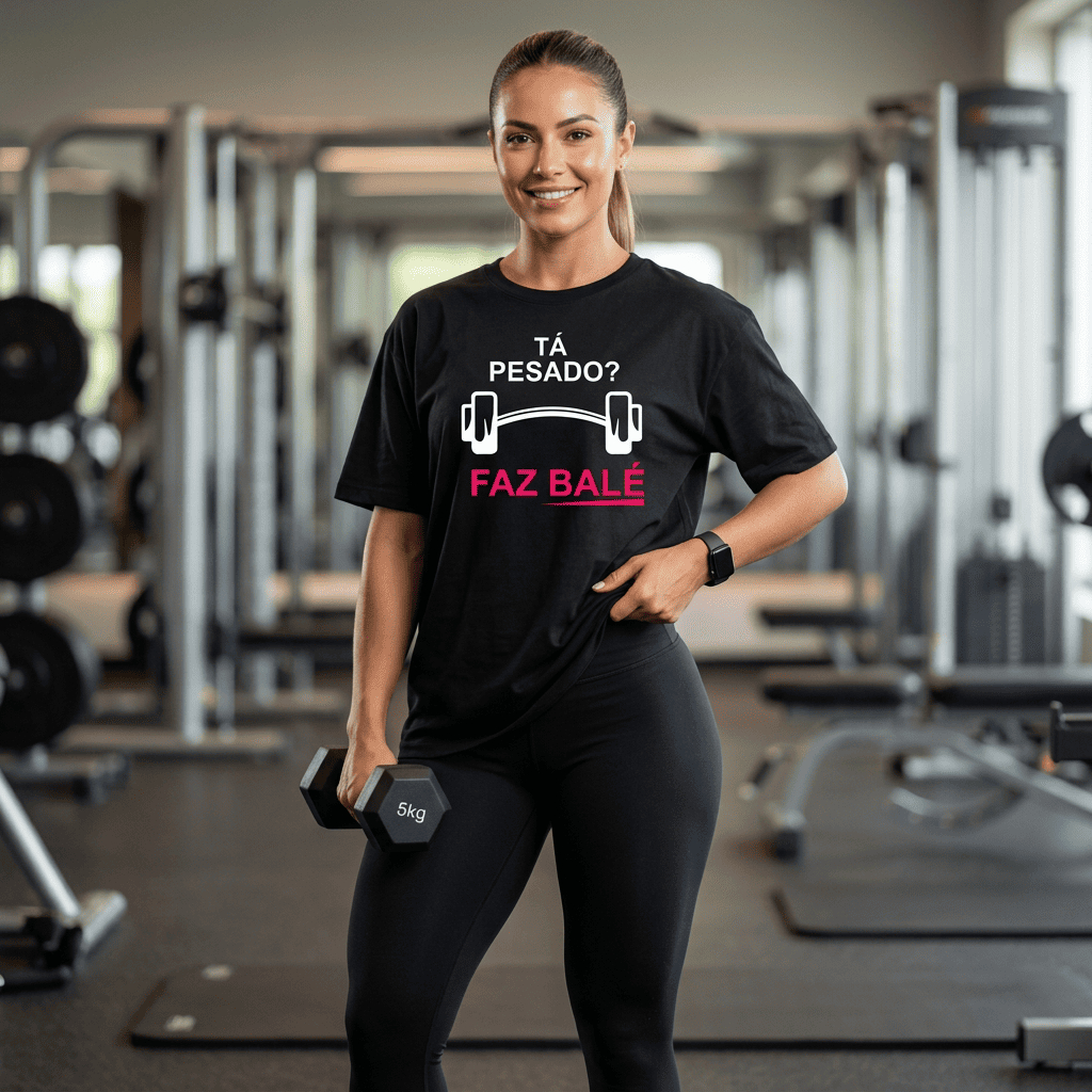 Camiseta Feminina Estilo Academia 100%Algodão Escrita Tá Pesado Faz Balé Estilosa
