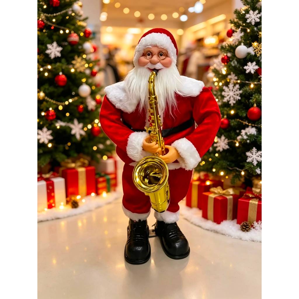 Boneco Papai Noel Saxofone Musical Dançante 60cm Com Sensor
