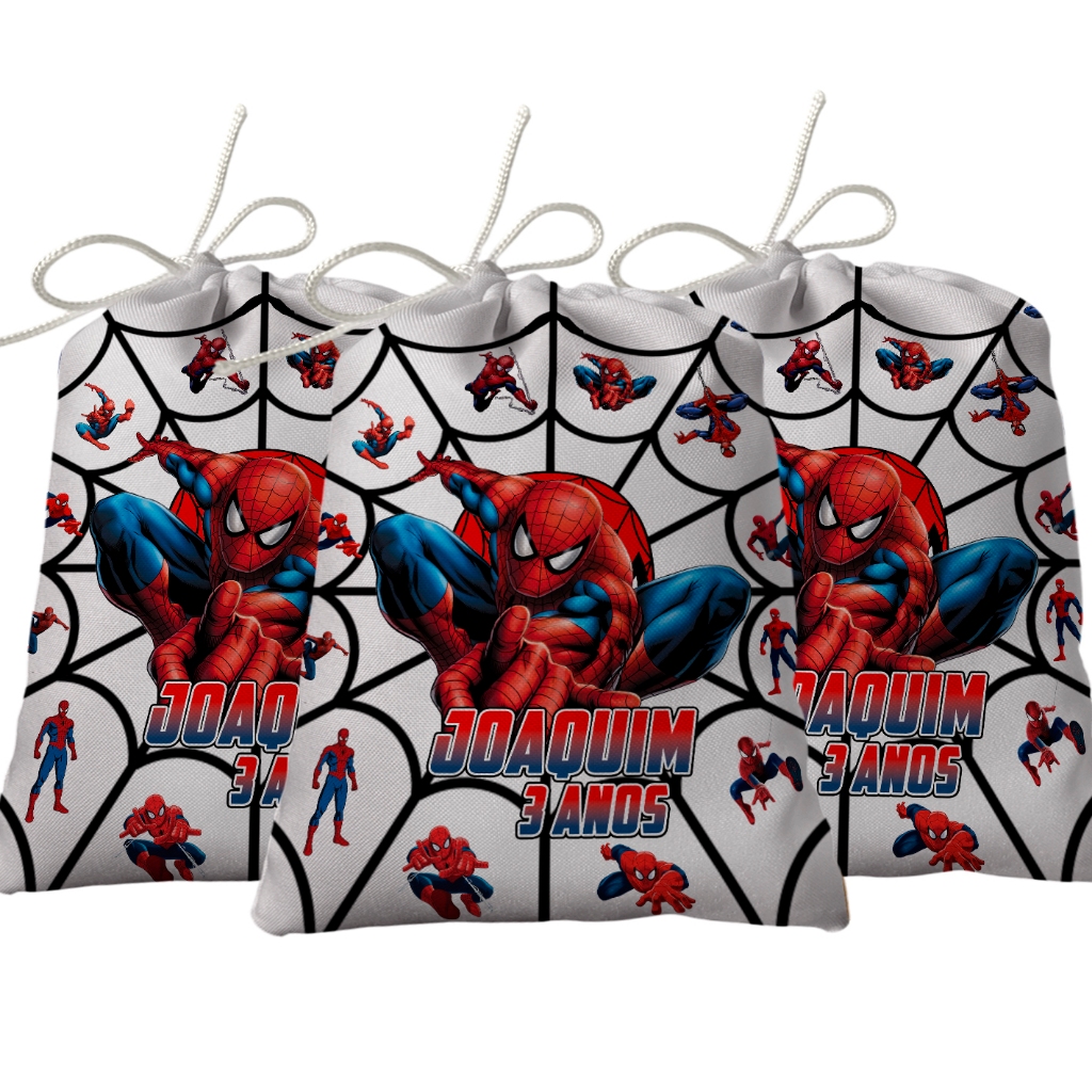 Sacolinha Lembrancinha Festa Aniversário Surpresa Tecido Personalizado Homem Aranha Aracnomania