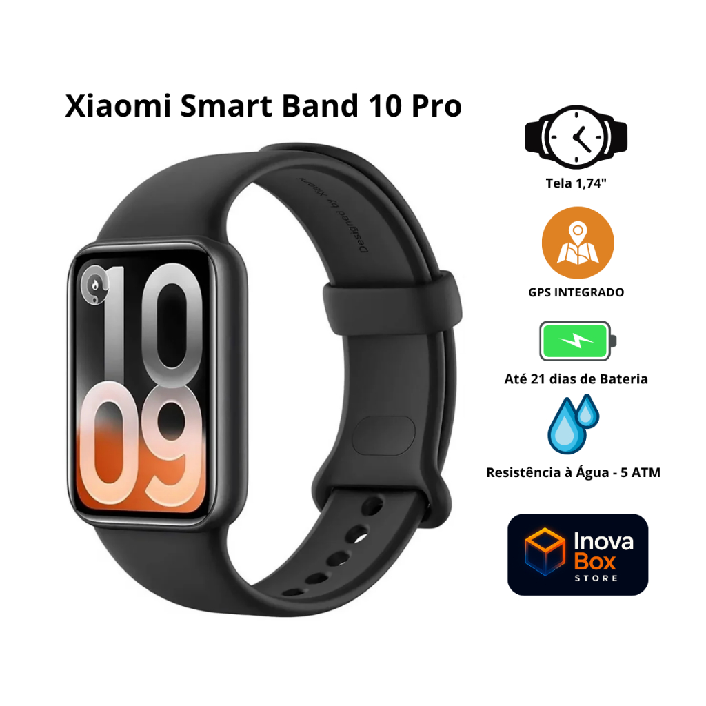 Relógio SmartWatch Xiaomi Smart Band 10 Pro AMOLED GPS 5ATM Bluetooth 150+ Espor