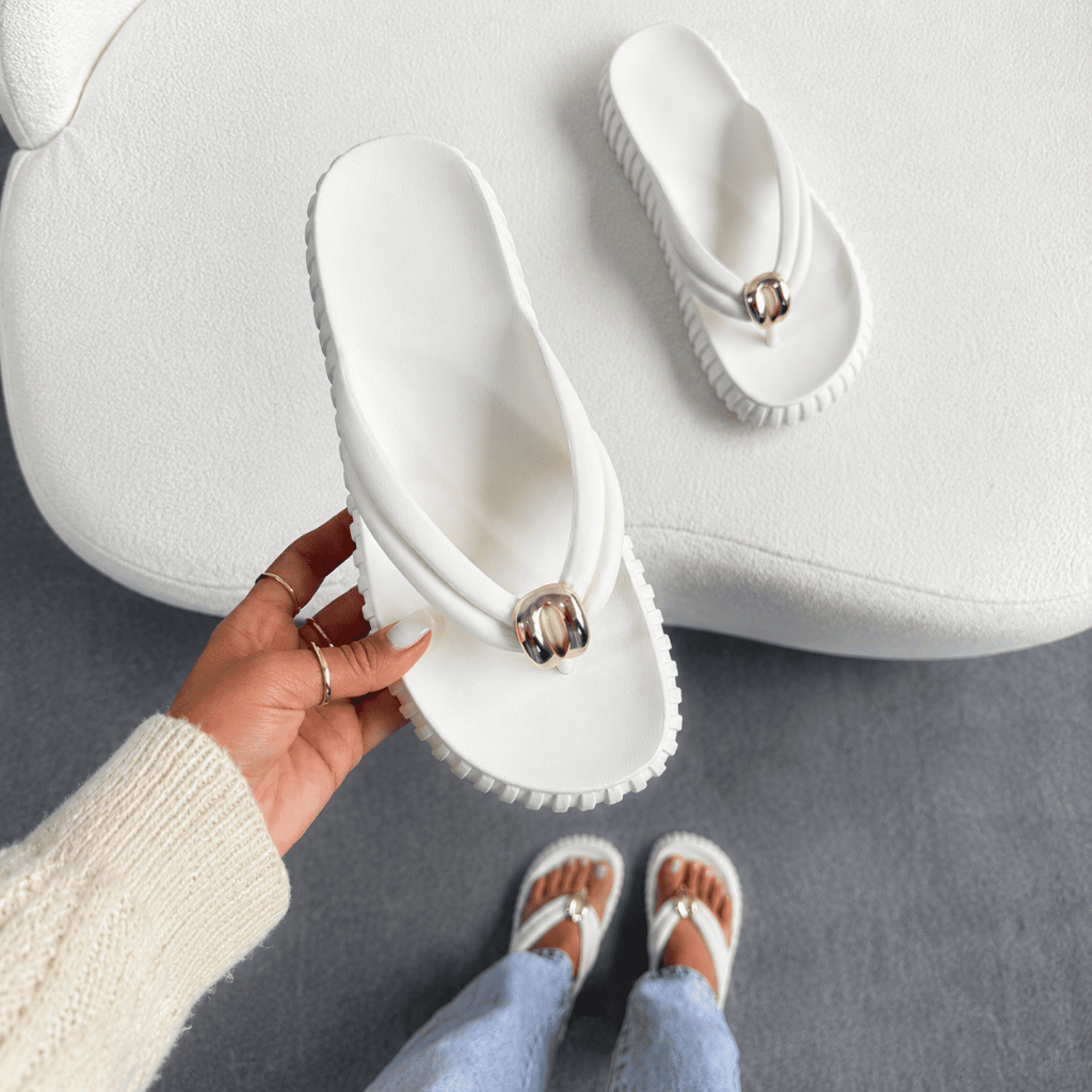 Chinelo Plataforma Feminino Polly Macio Tira Dupla Branco Confortável Antiderrapante