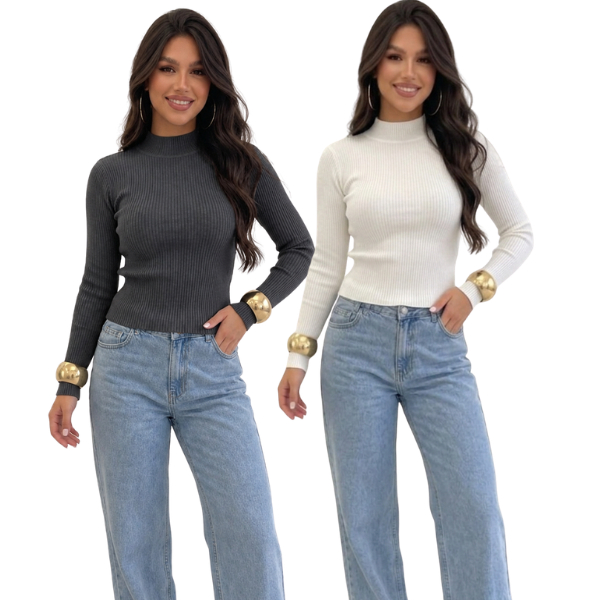 Blusa Manga Longa Canelada Frio Segunda Pele Feminina Blusinha de Frio Inverno Chuva