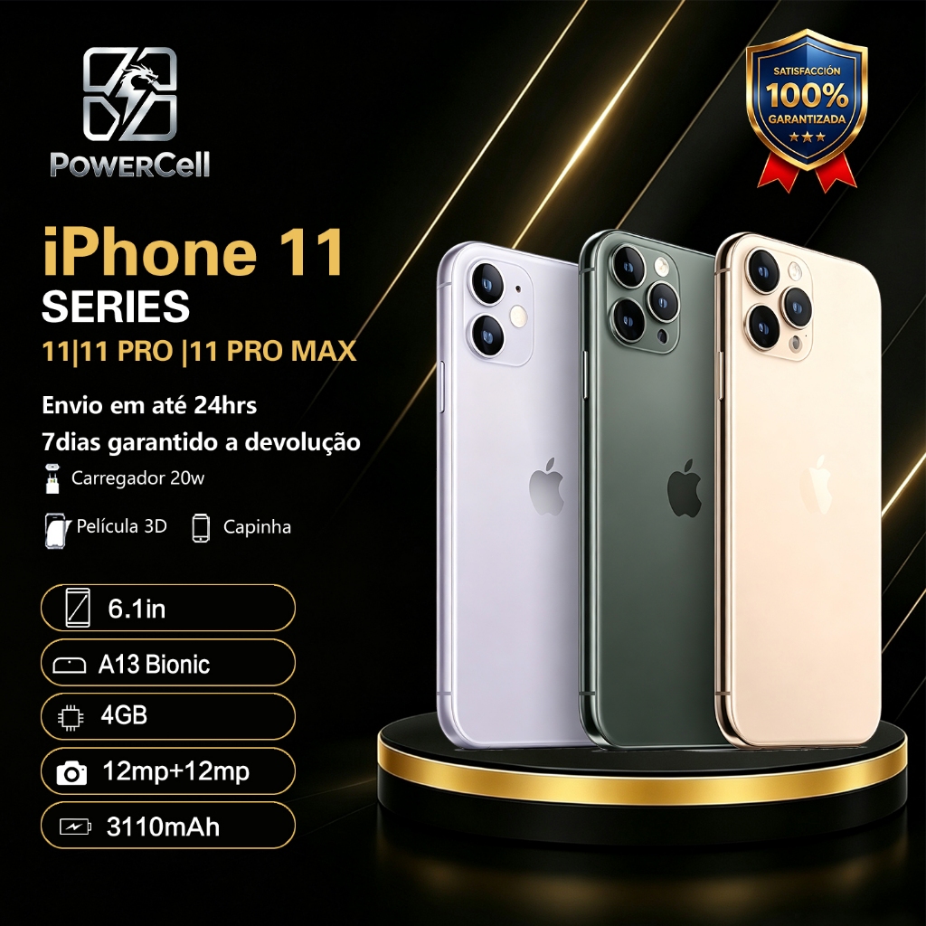 Celular iPhone 11/11 Pro /11 Pro Max 64GB /128GB/ 256GB Original Apple Vitrine Seminovo NF Adequado para jogos e fotogra