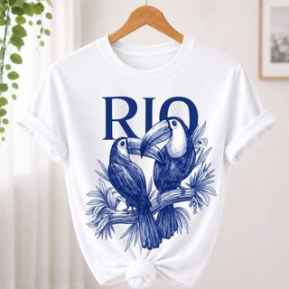 Camiseta Feminina Algodão Tropical Brasil Amazônia Estampada RIO