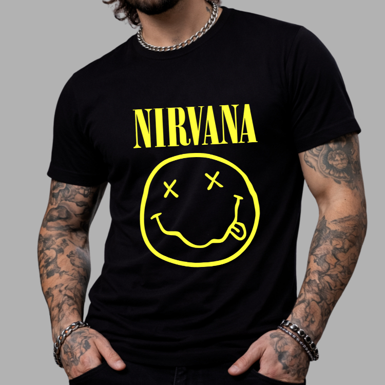 Camiseta Nirvan Smile Banda de Rock Musica Internacional Camisa Blusa Unissex Masculino Feminino Plus Size 100% Algodão