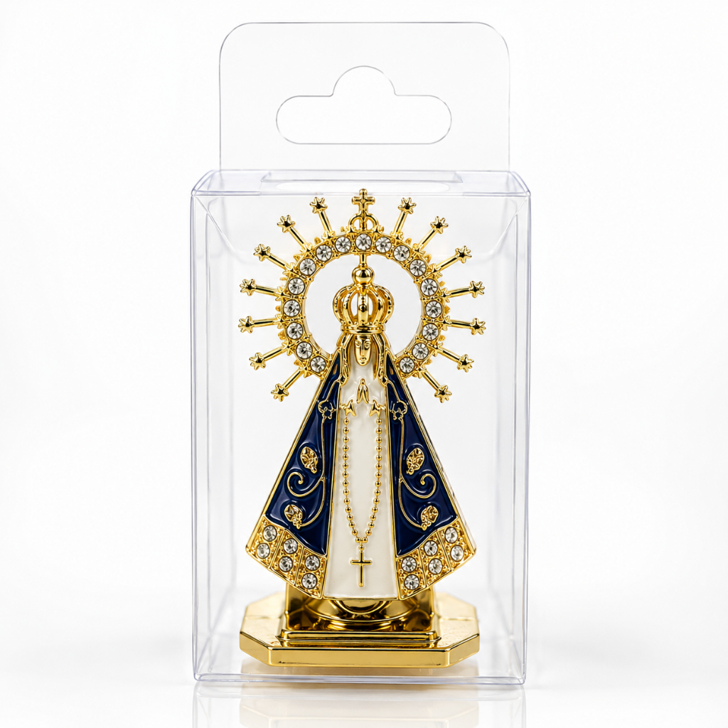 Enfeite Nossa Senhora Aparecida 5cm Dourado Auto Colante Para Carro, Casa e Escritório