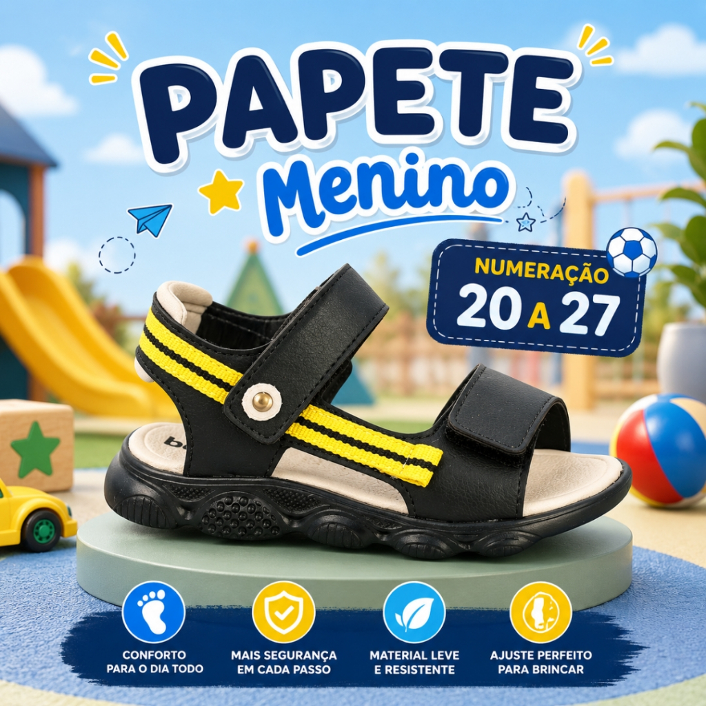 Papete Infantil Menino Escolar Confortavel Leve Sandalia Antiderrapante 20 Ao 27