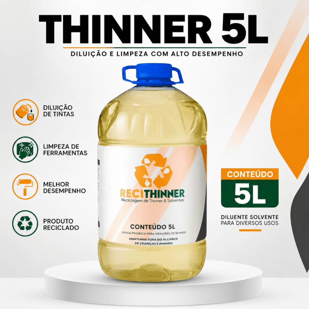 Thinner Reciclado 5L Para Diluição De Tintas Limpeza De Pintura Rolo Pincel E Peças