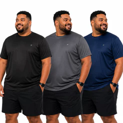Kit com 3 Camisetas Masculina Academia Dry Fit Esportiva Refletiva Plus Size