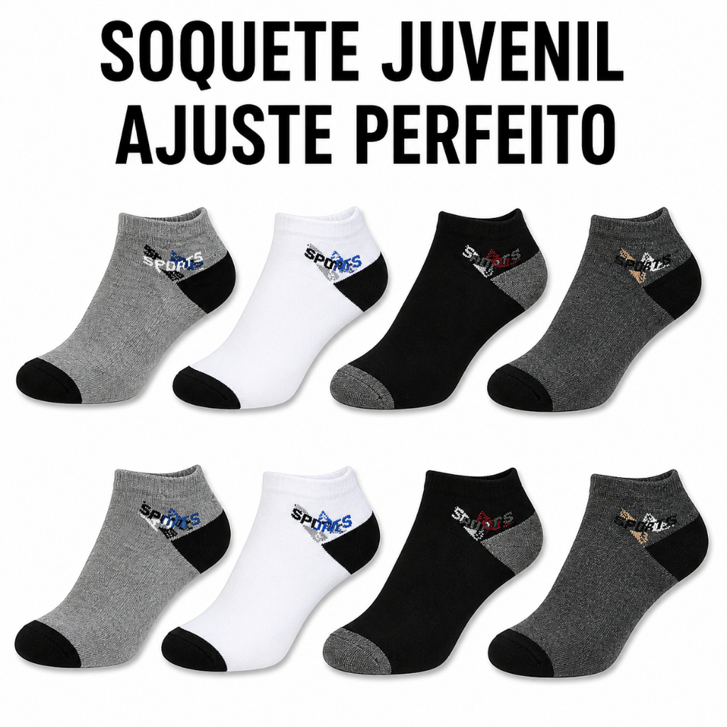 Meia Soquete Juvenil Masculina Cano Curto Kit 3, 6, 9, 12 Pares Escolar Confortável 31 ao 35