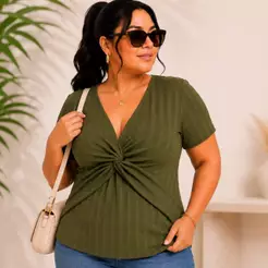 Blusa Plus Size Blusinha Feminina Manga Curta Elegante Estilosa Tecido Confortável