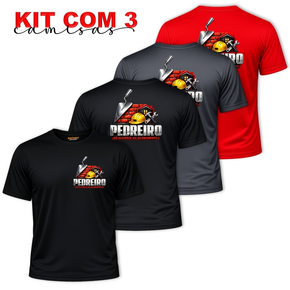 KIT COM 3 Camisas Camisetas Masculinas Uniforme Profissional PEDREIRO Ajudante Mestre de Obra Construção Dry Fit Básica