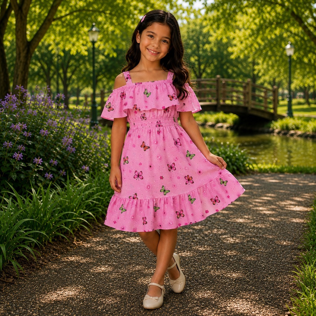Vestido Infantil Floral Princesinha com Babado
