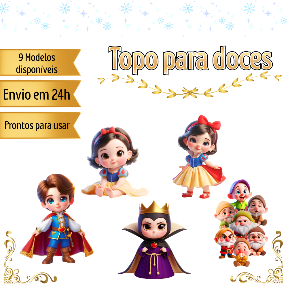 30 Topo para docinho Branca de neve baby  | Topper Festa aniversario branca de neve | lembrancinha e personalizados