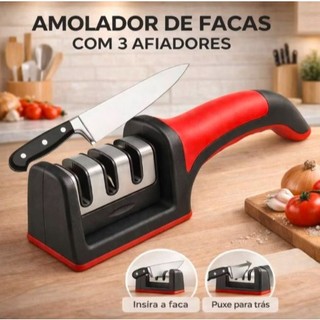 Amolador Afiador de Facas e Tesouras Profissional 3 Estágios Manual em Aço Inox