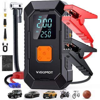 VIGOMOT Dispositivo Auxiliar de Partida, 6000mAh, Compressor Integrado Multiuso para Veículos 12V