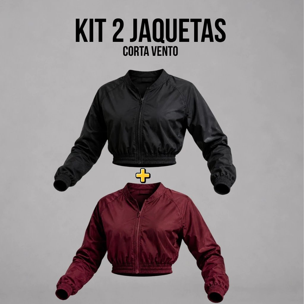 Kit 2 Jaquetas Casaquinhos Cropped Corta Vento Feminina Casual Academia Fitness com Ziper — imagem 1