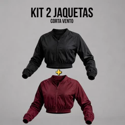 Kit 2 Jaquetas Casaquinhos Cropped Corta Vento Feminina Casual Academia Fitness com Ziper