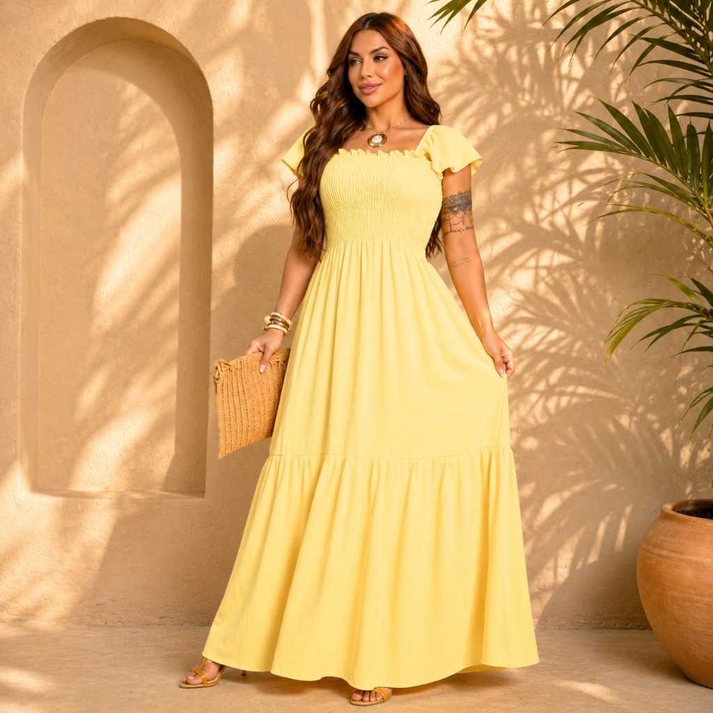Vestido Feminino Longo Lastex Maternidade Gestante Elegante Soltinho Confortável Prático Casual Tendencia