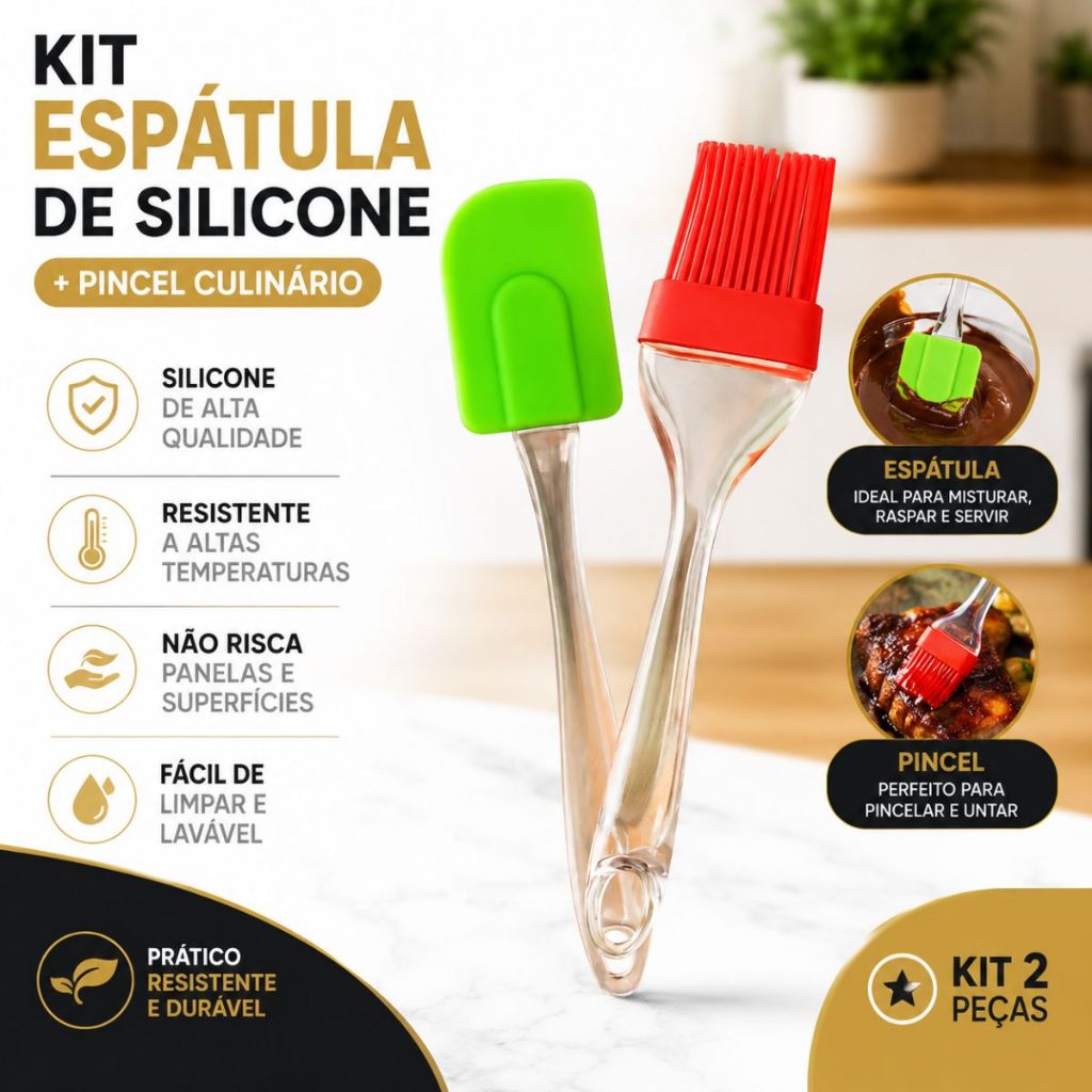 Conjunto 2 Peças Espatula e Pincel Silicone Cozinha Confeitaria Utilidade Casa Silicone Pão Duhome