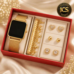 Kit Relógio Feminino Digital Led Dourado + Pulseira E 3 Pares Brincos