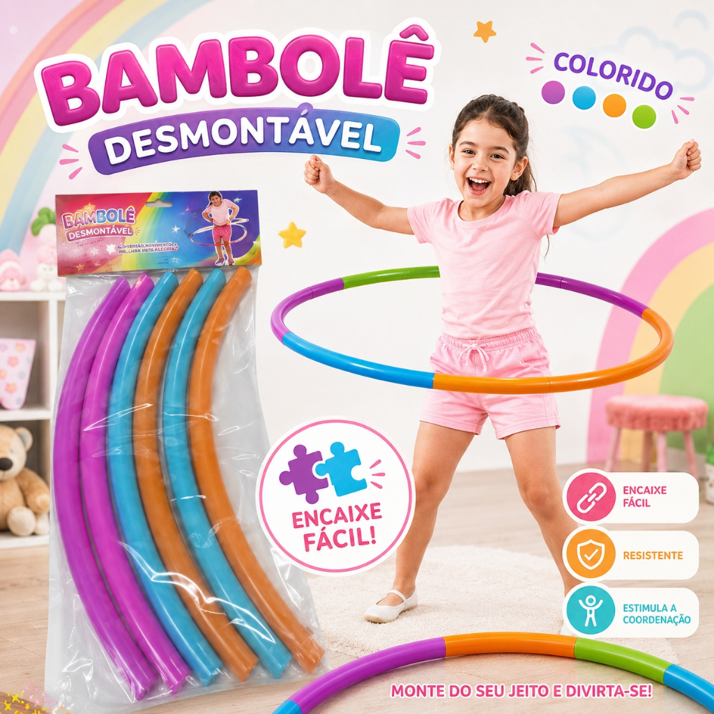 Bambolê Infantil Colorido Desmontável de Encaixe Brinquedo Plástico Menino Menina Exercício