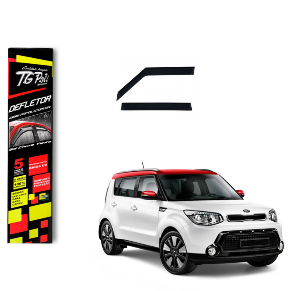 Calha de Chuva Kia Soul 2009 a 2014 4 portas TG Poli Defletor Portas Protetor Janelas Fumê