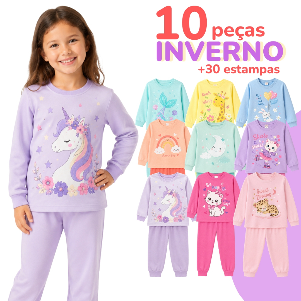 Kit 10 Peças de Roupas de Inverno Infantil Conjunto Moletom Infantil Menina Bebê Feminino