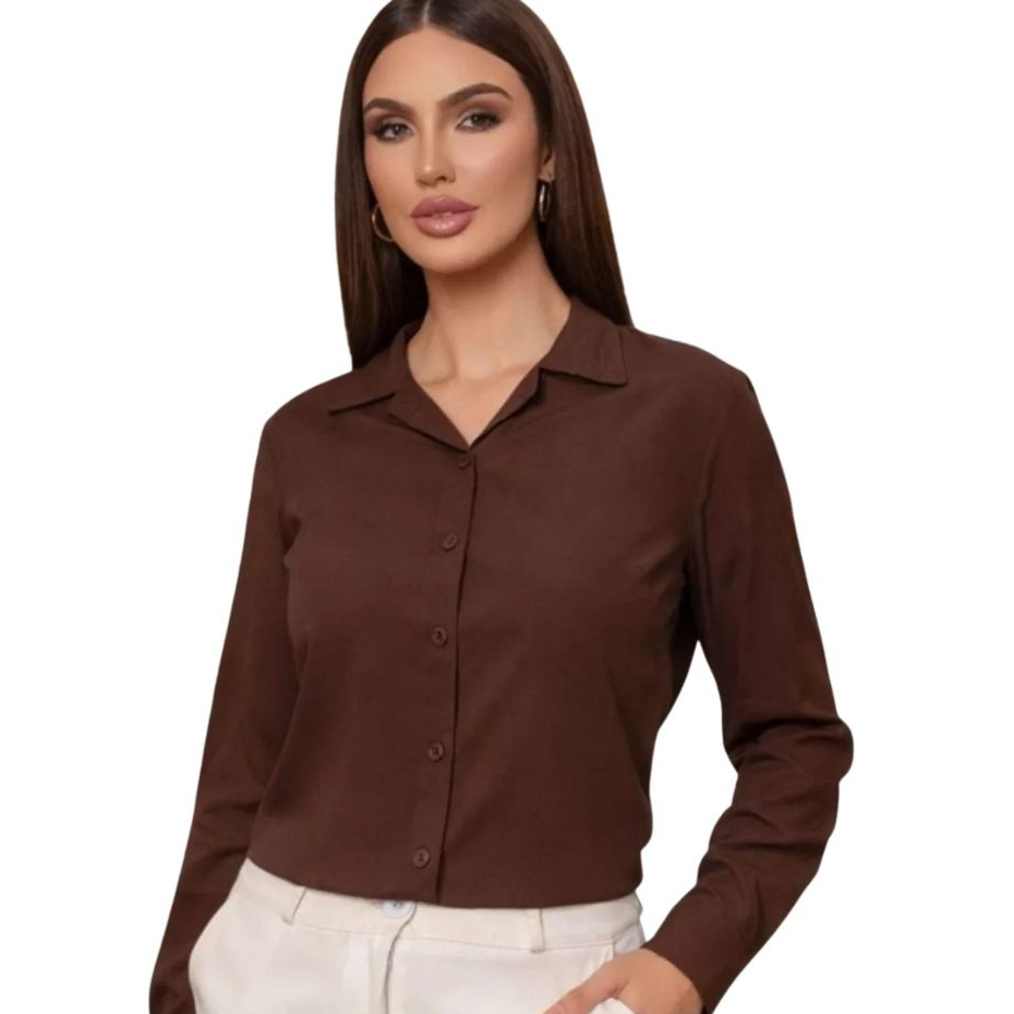 Camisa Social Feminino em Tecido crepinho liso – Design Sofisticado, Conforto e Caimento Impecável
