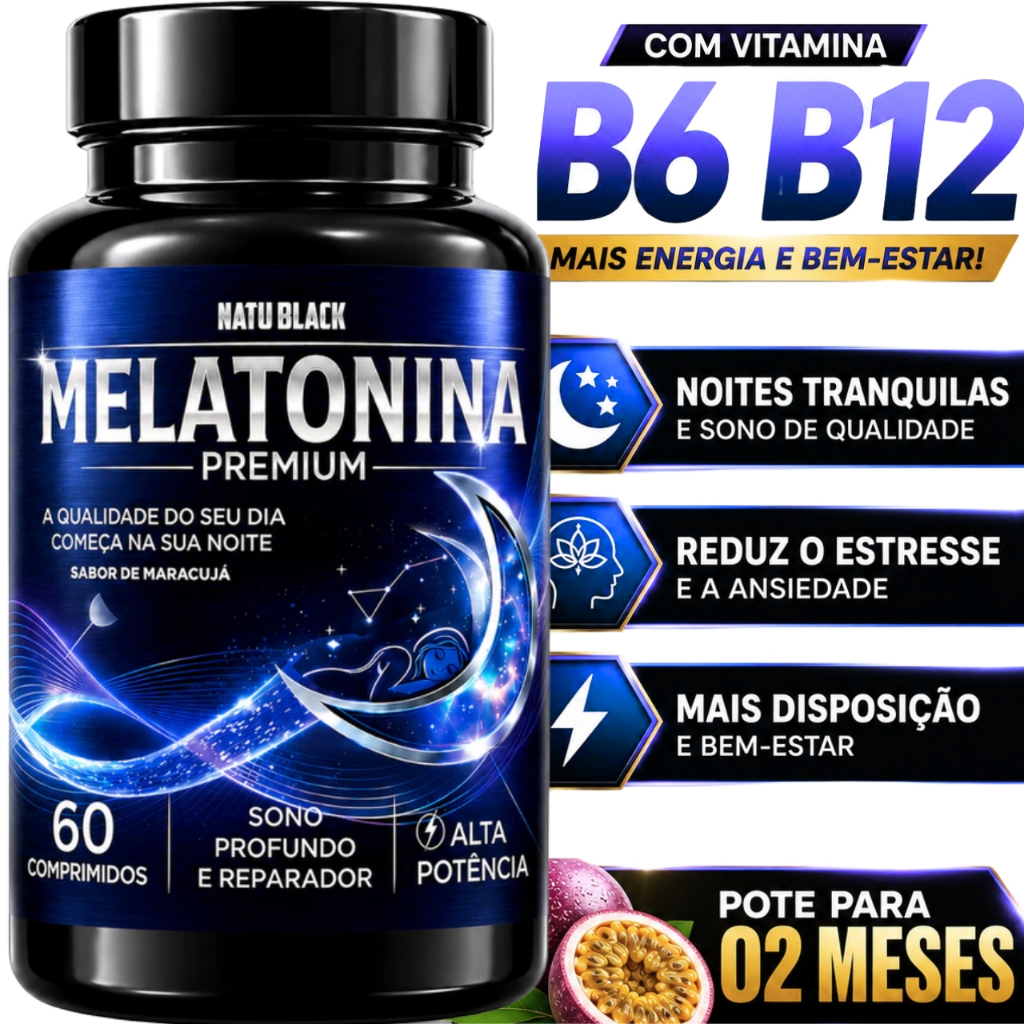 MELATONINA + VITAMINA B6 E B12 60 Comprimidos 1000mg - ( POTE PARA 2 MESES )
