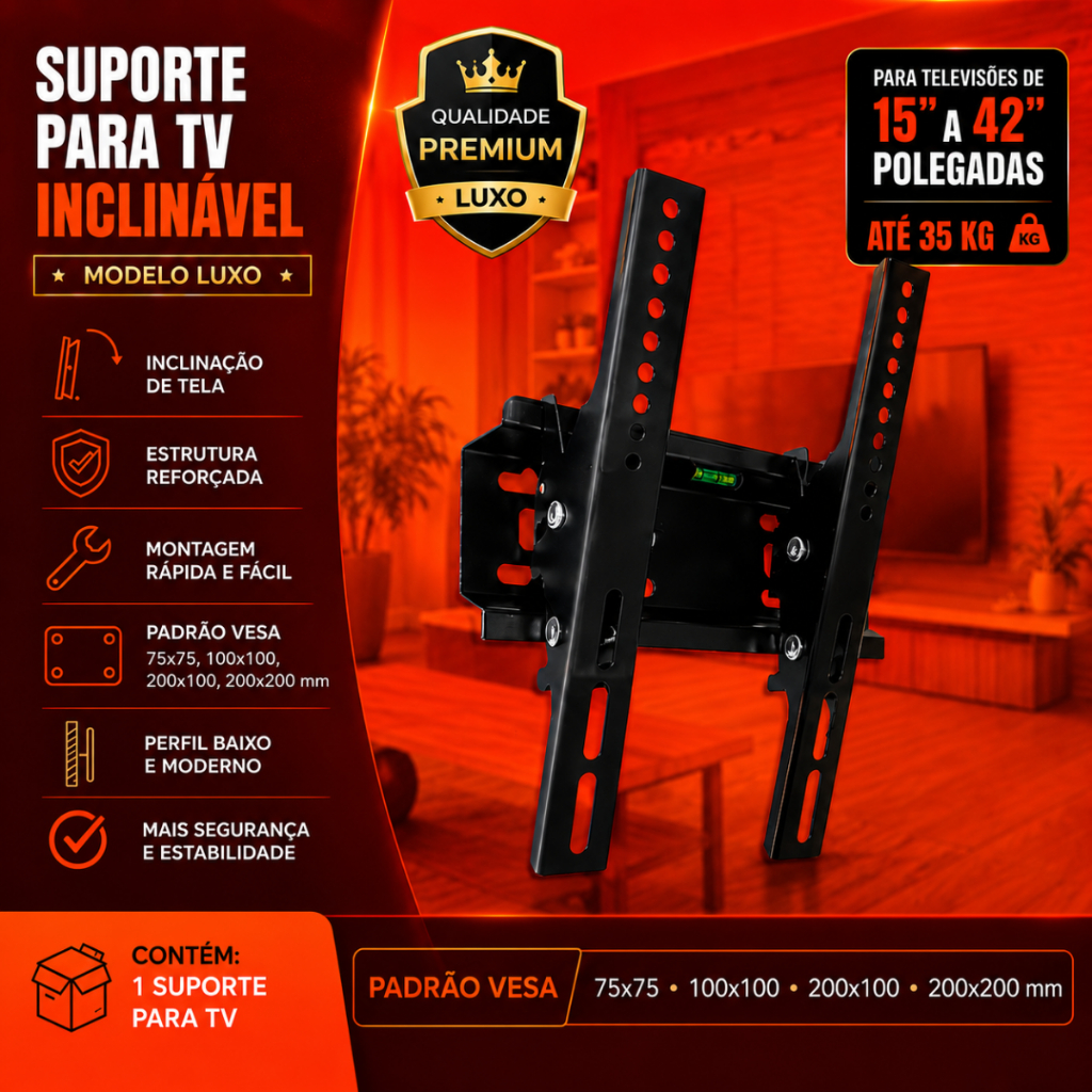 Suporte Para Tv Inclinável 15 a 42 Pol Lcd Led Qled Oled Universal Samsung LG 25 27 32 37 40 42 polegadas Parede