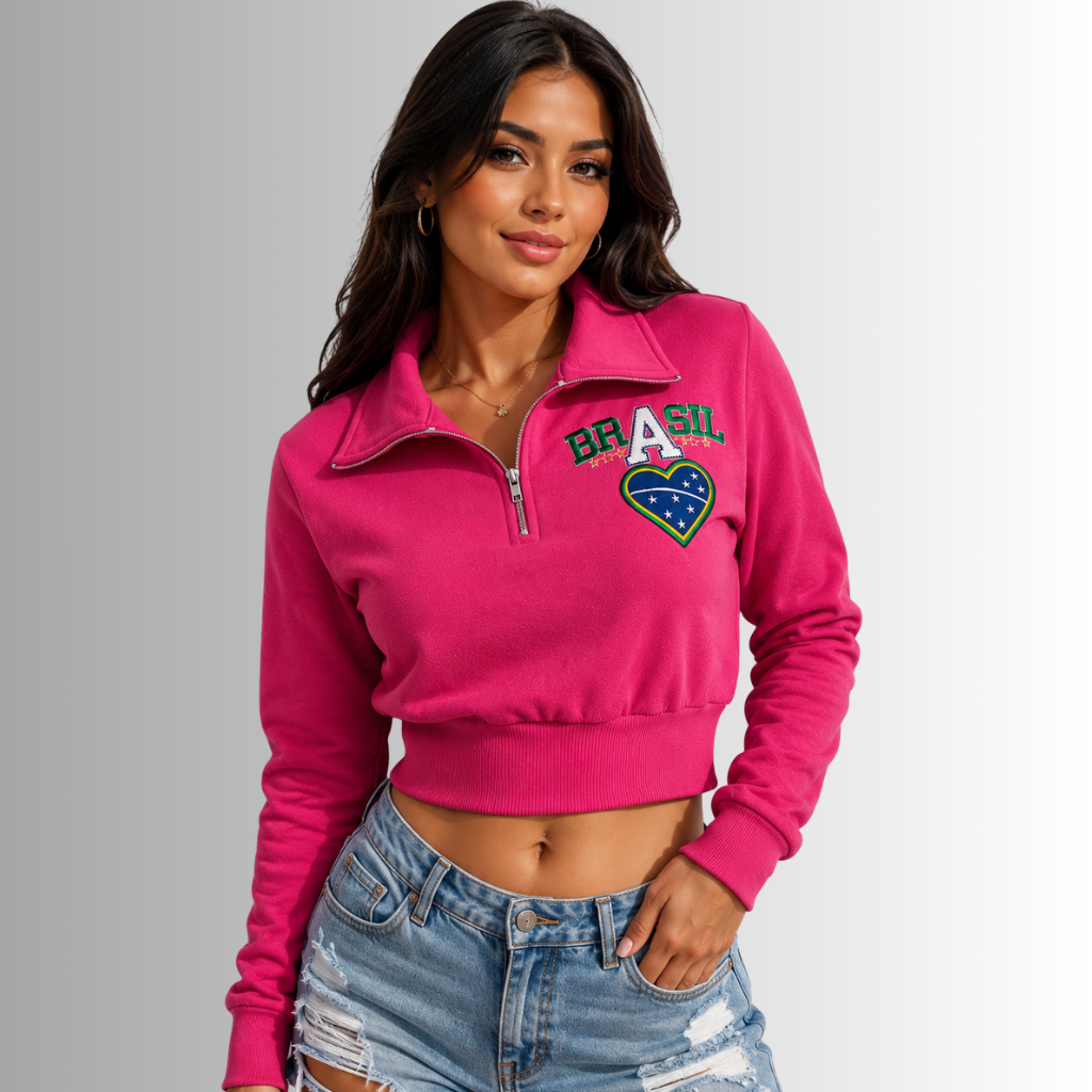 Cropped Moletom Moda Tendencia Feminina Blusa Do Frio Brasil Copa Do Mundo 2026